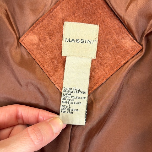 Massini Rust Brown Suede Leather Mid Length Button Front Car Coat Women’s Large - Picture 4 of 9